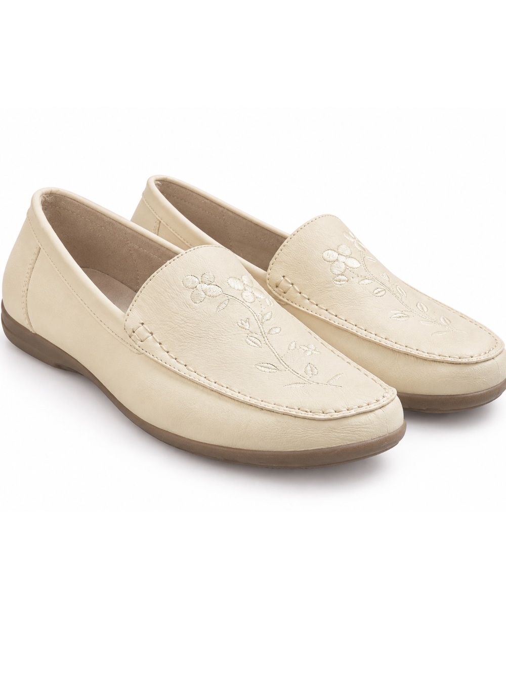 Oh…DEER! Cream Floral Embroidered Leather Loafers | Women’s Size: 7